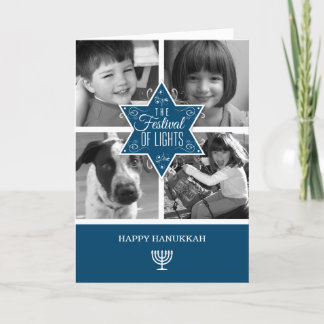 Dekorativ Blue Typography Star of David Hanukkah Helgkort