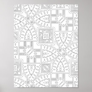 Dekorativ Boho-plattmotiv Mönster Färgläggningskon Poster
