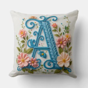 Dekorativ bokstav A Blomster Typografi Monogram 🌸 Kudde