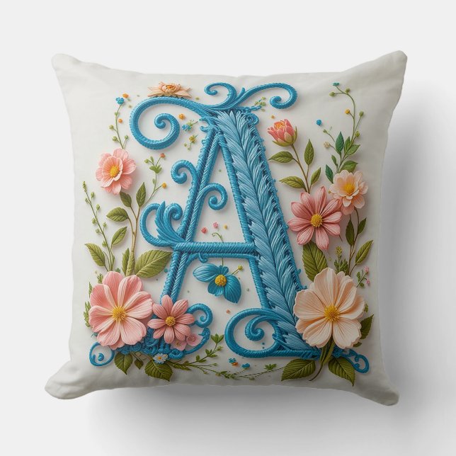 Dekorativ bokstav A Blomster Typografi Monogram 🌸 Kudde (Framsida)