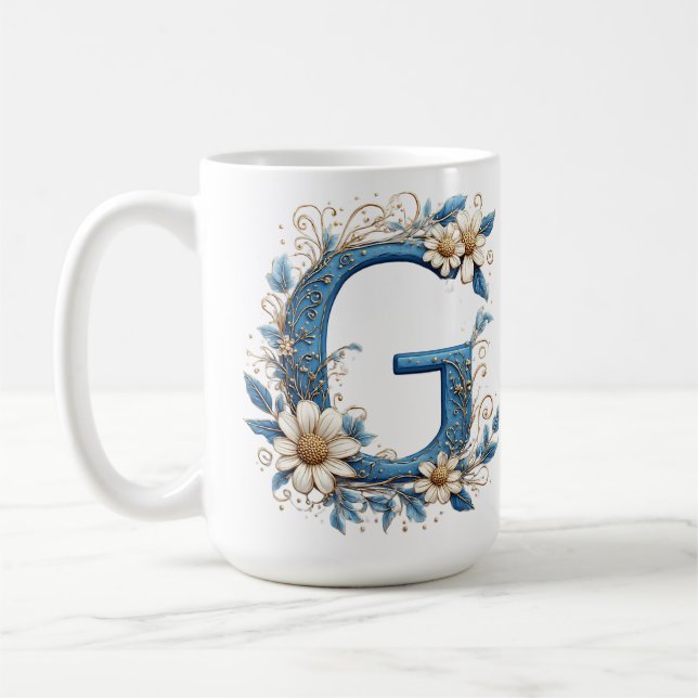 Dekorativ bokstav G med blå emalj Kaffemugg (Vänster)