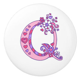 Dekorativ bokstav Q monogram rosa lila draghandtag Knopp