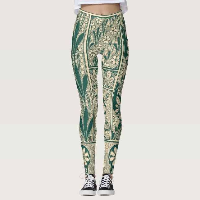 Dekorativ botanisk Art nouveau Mönster Leggings (Framsida)