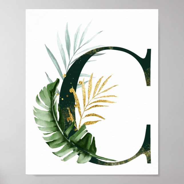 Dekorativ Brev C med tropiska löv Poster (Framsidan)