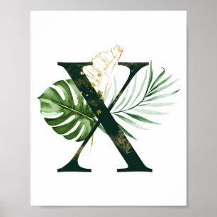 Dekorativ Brev X med tropiska löv Poster