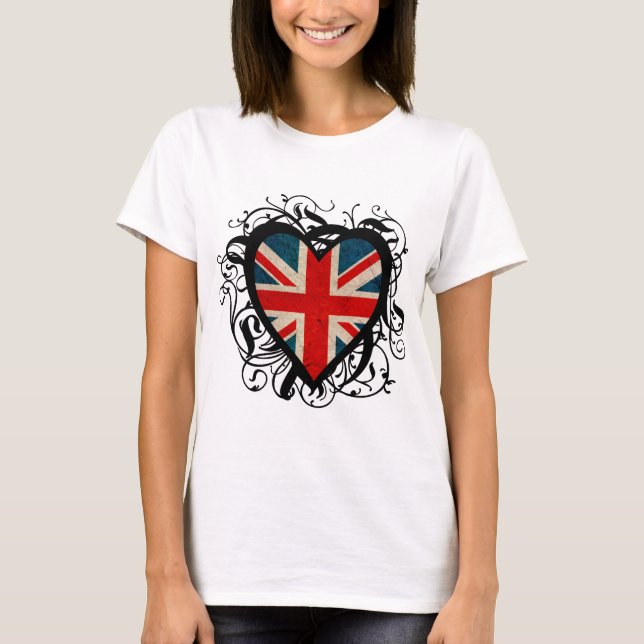 Dekorativ brittisk hjärta tee shirt (Framsida)
