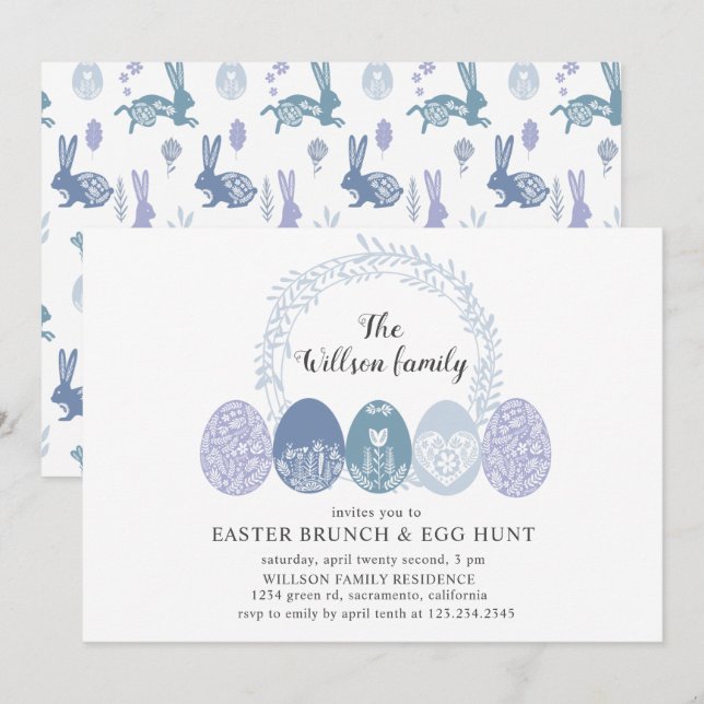 Dekorativ Bunny och Påskägg Brunch-inbjudan Inbjudningar (Fram/baksida)