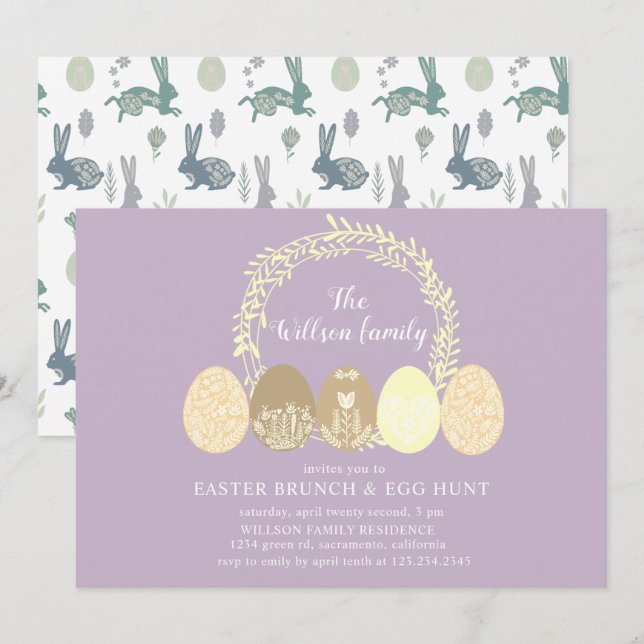 Dekorativ Bunny och Påskägg Brunch-inbjudan Inbjudningar (Fram/baksida)