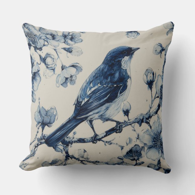 Dekorativ Chinoiserie Fågel Blommor Kastkudde Kudde (Framsida)