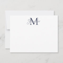 Dekorativ Damask Mörkblå och Grå Monogram Anteckningskort