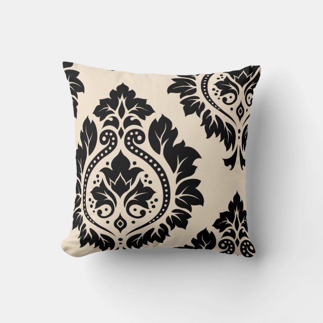 Dekorativ damastast konst jag - svärta & laga mat kudde (Framsida)