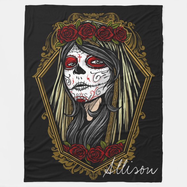 Dekorativ Day of the dead Skull i Ro Ram Fleecefilt (Framsidan)