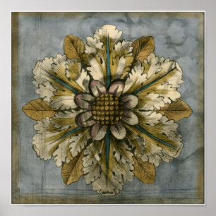 Dekorativ demask Rosette på Grått-bakgrunden Poster