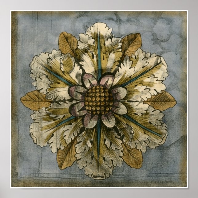 Dekorativ demask Rosette på Grått-bakgrunden Poster (Framsidan)