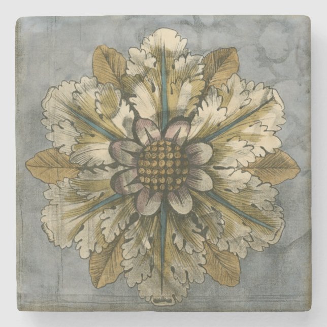 Dekorativ demask Rosette på Grått-bakgrunden Stenunderlägg (Framsidan)