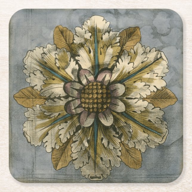 Dekorativ demask Rosette på Grått-bakgrunden Underlägg Papper Kvadrat (Framsidan)