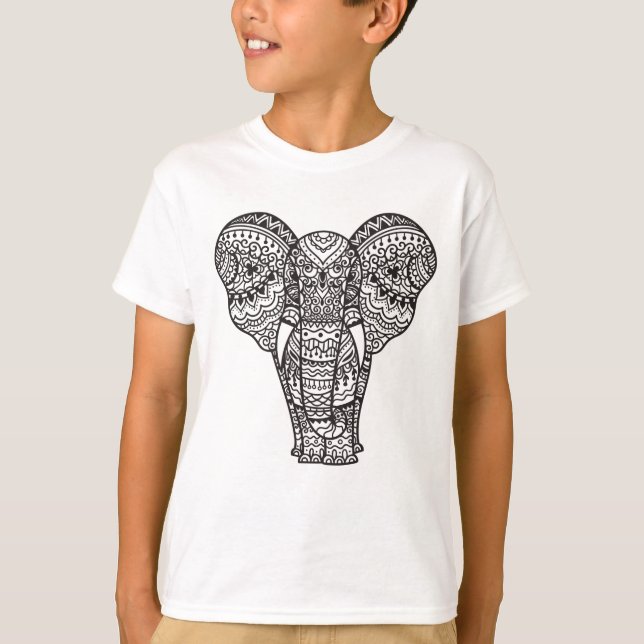 Dekorativ elefantstil tee shirt (Framsida)