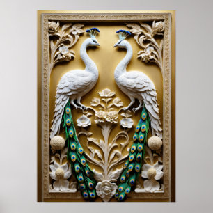 "Dekorativ elegance: Plaster Relief with Peacock Poster