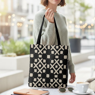 Dekorativ Elegant Black & Beige Geometric Mönster Tygkasse