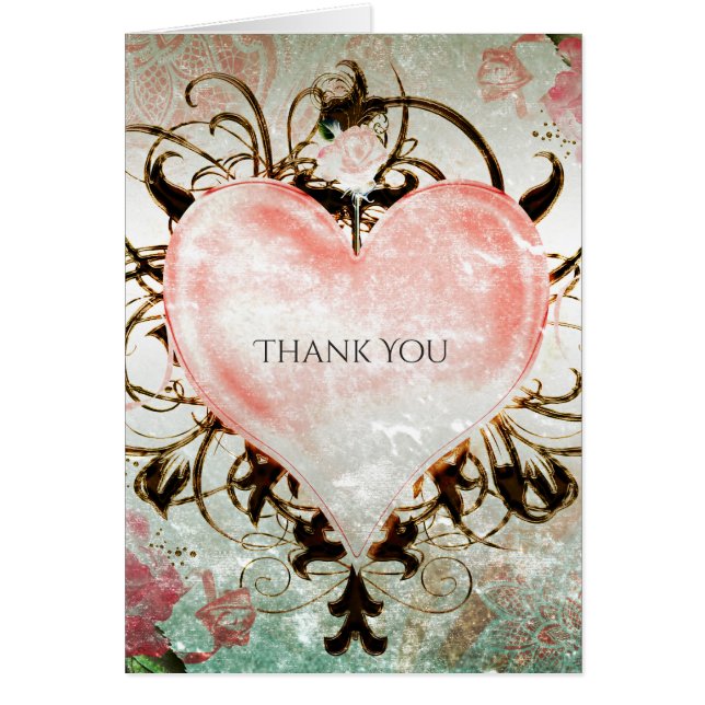 Dekorativ elegant blom- vintagehjärtapersika OBS kort (Framsidan)