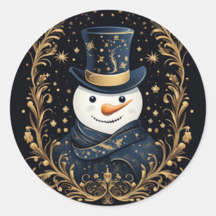 Dekorativ etikett för Blue Hat Snögubbe Guld