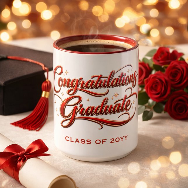 Dekorativ examens typografi i guld och rött mugg (Skapare uppladdad)