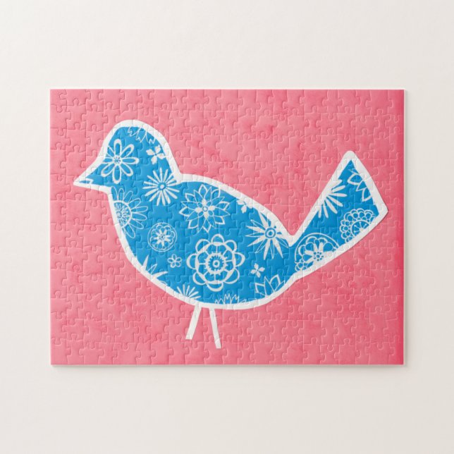 Dekorativ fågel med Mönster på Rosan Pussel (Horisontell)