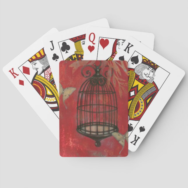 Dekorativ fågelburk med fjärilar spel kort (Baksidan)
