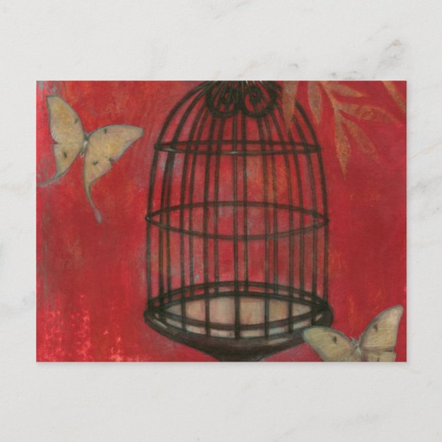 Dekorativ fågelburk med fjärilar vykort (Framsida)