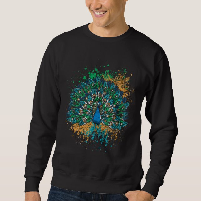 Dekorativ färglös Svan Peacock Lång Ärmad Tröja (Framsida)