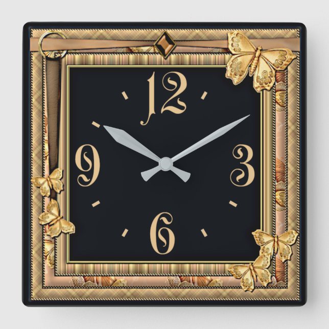 Dekorativ fjäril fyrkantig klocka (Framsida)