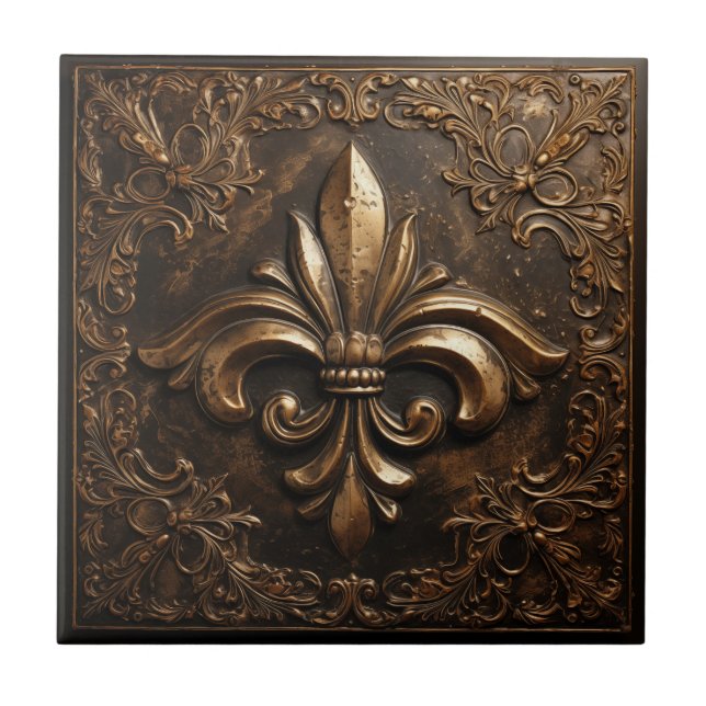 Dekorativ Fransk Metallic Guld Fleur de Lis Kakelplatta (Framsidan)