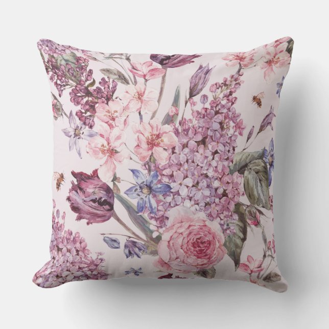 Dekorativ fyllning för rosa Blommigt Kudde (Framsida)