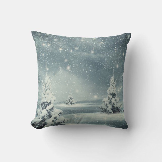 Dekorativ god jul för snöblått- & vitboll kudde (Framsida)