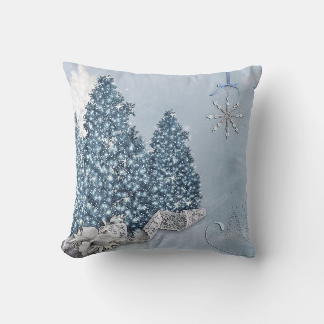 Dekorativ god jul för snöblått- & vitboll kudde (Framsida)
