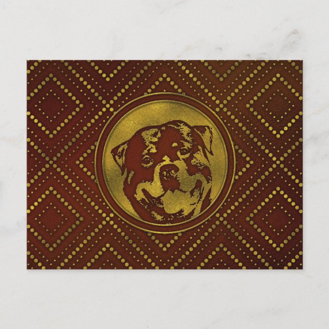 Dekorativ Golden Embossed -Rottweiler Vykort (Framsida)