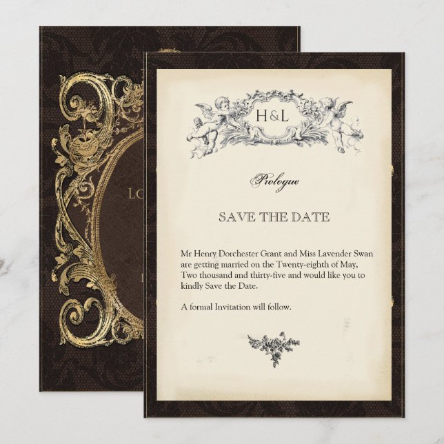 Dekorativ gotisk vintagebok tema spara datumet (Fram/baksida)