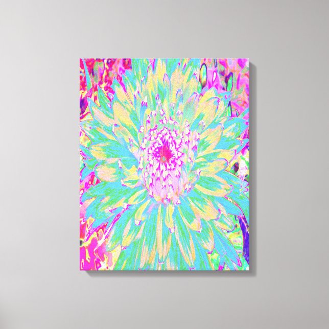 Dekorativ Grönt av kalk och Shock rosa Dahlia Flow Canvastryck (Framsida)