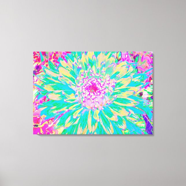 Dekorativ Grönt av kalk och Shock rosa Dahlia Flow Canvastryck (Framsida)