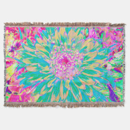 Dekorativ Grönt av kalk och Shock rosa Dahlia Flow Filt