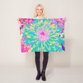 Dekorativ Grönt av kalk och Shock rosa Dahlia Flow Fleecefilt