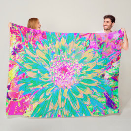 Dekorativ Grönt av kalk och Shock rosa Dahlia Flow Fleecefilt