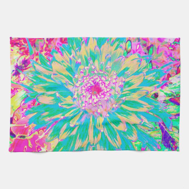 Dekorativ Grönt av kalk och Shock rosa Dahlia Flow Kökshandduk (Horisontell)