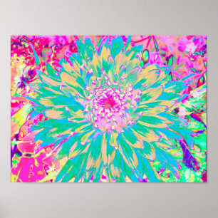 Dekorativ Grönt av kalk och Shock rosa Dahlia Flow Poster