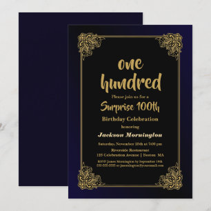 Dekorativ Guld Blue Surprise 100:e Födelsedagsfest Inbjudningar