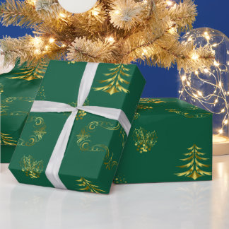 Dekorativ guld och grön jul presentpapper