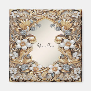 Dekorativ guld vit blomster magnet