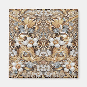 Dekorativ guld vit blomster magnet