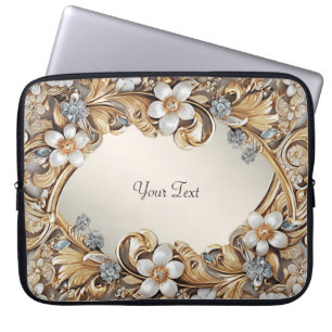 Dekorativ Guld White Blommigt Laptop sleeve