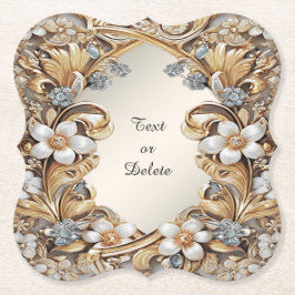 Dekorativ Guld White Blommigt Papper Underlägg